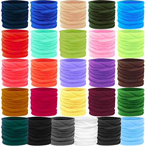 Jiuguva 26 Pcs Neck Gaiter Men Face Mask Headband Boho Head Wrap Headwear Bulk Hiking Seamless Neck Scarf Skull Bandana Women - color: Solid Color, style: Basic Style
