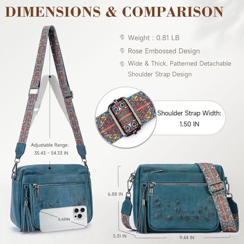 MEITRUE Crossbody Bags for Women, Vegan Leather Crossbody Purse Trendy Multi Pockets Shoulder Handbag with Tassel - color: 08-deep Teal