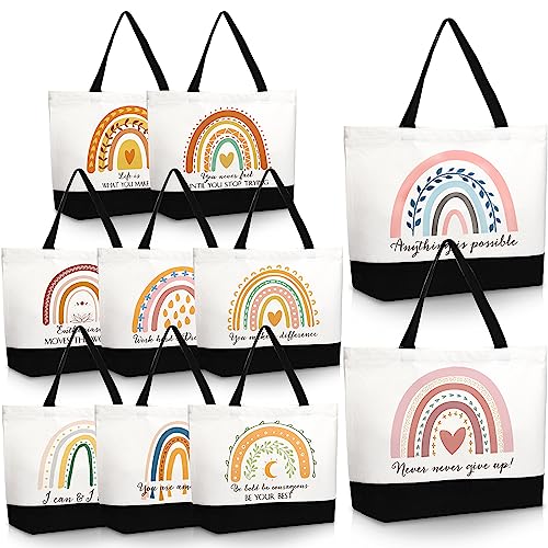 Sieral 10 Pcs Teacher Appreciation Gift Rainbow Canva Teacher Tote Bags Pack Retirement Thank You Reusable Bag Women Summer(Inspirational) - style: Inspirational