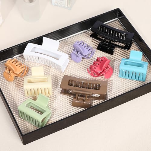 CHANDAT Medium Claw Hair Clips Set for Women - 3 Styles, 9PCS Rectangle Hair Clips for Thick Hair, Square Clips for Thin Hair - Gloss Colorful - color: Gloss Colorful