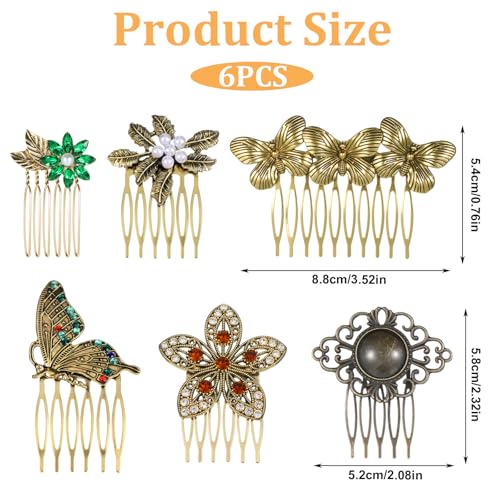 6 Pack Vintage Hair Side Combs for Women Decorative, Retro Pearl Rhinestone Metal Hair Comb Clips with Teeth, Crystal Bridal Hair Piece Pins for Wedding Accessories