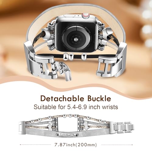 Boho Denim Bracelet for Apple Watch Band 42mm(Series 11/10)/40/41/38mm for Women, Multilayer Wrap Braided Strap for iWatch Bands Series 9/8/7/6/5/4/3/2/1/SE, Wristband for Apple Watch Girl Gray - color: E-Gray, size: 42(series 11/10)/41/40/38mm