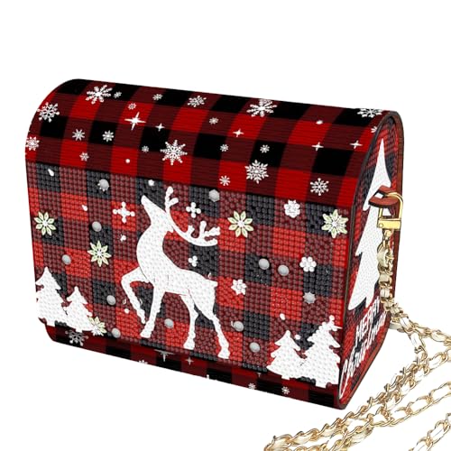 C'eitura Red Fawn Diamond Art Wooden Clutch Purse with Chain, 5D DIY Rhinestone Shoulder Bag Kit, Forest Animal Theme Wallet, Unique Gift for Girls, Women, Christmas Birthday Present - color: Skb214