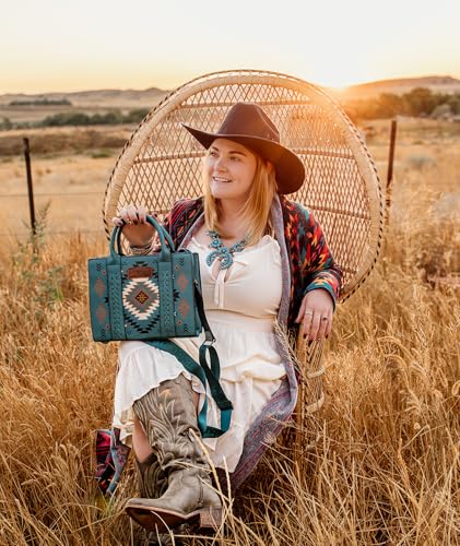 Wrangler Tote Bag for Women Western Purse and Aztec Satchel Handbag - color: Aztec Turquoise