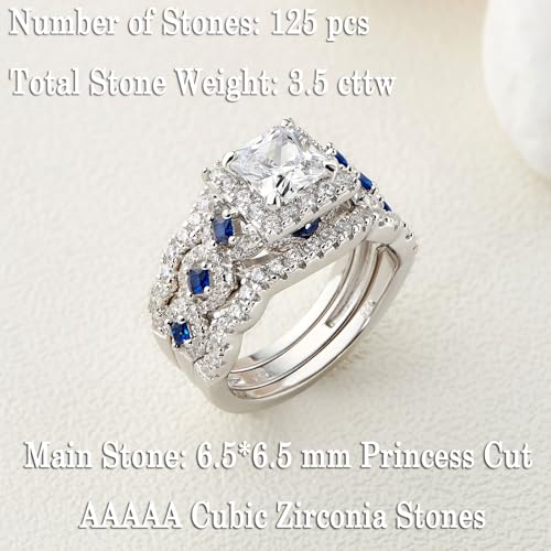 Newshe Jewellery Princess Moissanite Engagement Ring for Women 925 Sterling Silver Wedding Band Rings Blue Sapphire Bridal Sets Promise Size