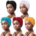DRESHOW 5 Pack Knotted Headwraps for Women African Turban Pre-Knotted Beanie Headwraps Hair Covers - color: 5 Pack Knotted: Black, Russet, Mustarl, Teal, White