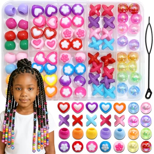 NAISKA 80PCS Colorful Braids Beads Cute Heart Flower Beads for Hair Braids Kids Random Pony Bead Set Acrylic Loc Dreadlock Jewelry Accessories for Girls - color: Colorful