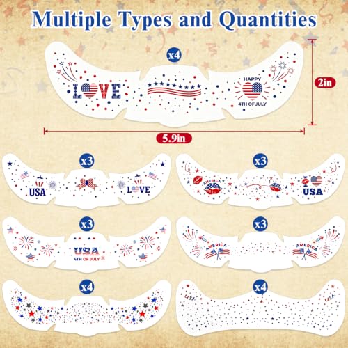 4th of July Red White Blue Glitter Freckles-Patriotic Face Tattoos 24PCS | Waterproof Temporary Tattoos Glitter Fake Freckles Sparkles for Independence Day & Everyday Makeup - color: colorful