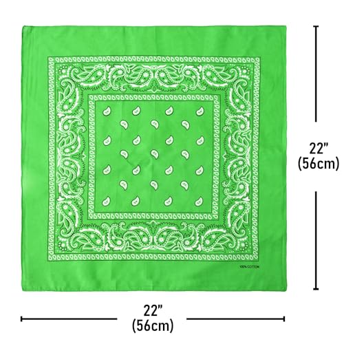 Falari 12 Pack Bandanas Multipurpose Cotton Novelty Paisley Bandana Headband for Cowboy Men Women 22 x 22 - color: Light Green