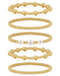 doubgood Gold Bracelets for Women, 5 Piece 14K Gold Plated Bracelet Stack Beaded Ball Jewelry Sets Gifts for Women - color: Style 2-Gold-7.25IN