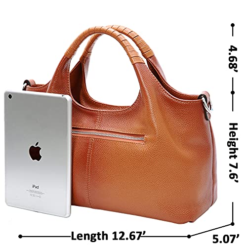Iswee Genuine Leather Shoulder Bags Purses and Handbags for Women Satchel Designer Cross Body Hobo Medium Size Tote - color: Sorrel