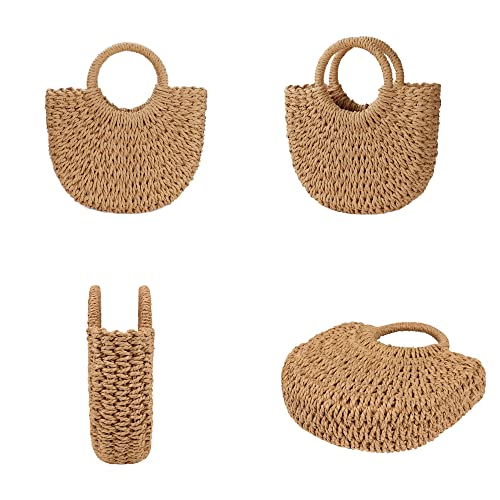Womens Straw Beach Bag Woven Crossbody Shoulder Bags Top Handle Satchel Handbag Purse for Summer - color: Brown