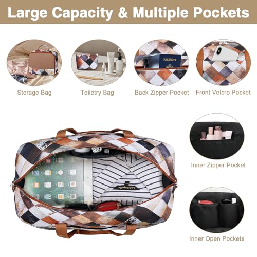IBFUN Weekender Bags for Women, Travel Duffle Bag with Shoe Compartment Carry on Weekender Overnight Duffel for Weekend Travel Business Trip 3PCS - color: E6-Multicolor