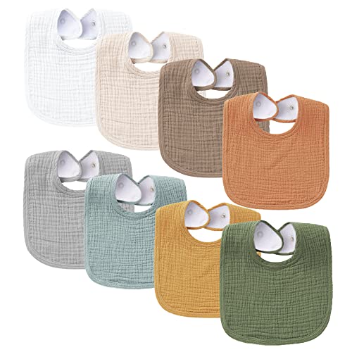 Konssy Muslin Baby Bibs 8 Pack Baby Bandana Drool Bibs Cotton for Unisex Boys and Girls, Soft Absorbent Set for Teething and Drooling - color: Neutral