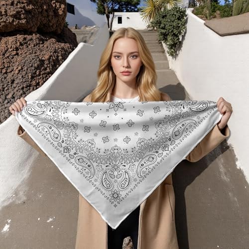 Bandana Single Pack Soft Thin 27 inch Cotton Paisley Extra Large Headwear - color: White