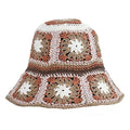 Women Straw Sun Hat Floral Woven Crochet Bucket Hat Y2k Aesthetic Accessories Beach Hat Hand Woven Boho Foldable Cap - color: Pink