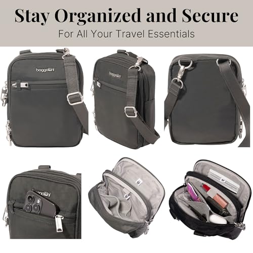 Baggallini Securtex® Anti-theft Mini Everything Crossbody Bag, 6.3"x8.25" Rfid, Locking Zippers & Cut-resistant Strap - color: Charcoal