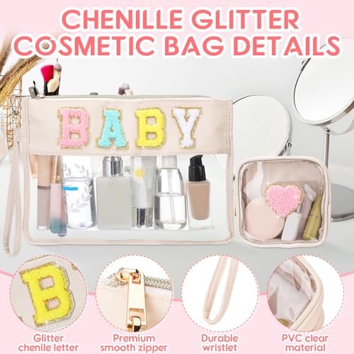 Hillban 2 Pcs Baby Bag Set Chenille Letter Bags Preppy Patch Makeup Pouch Baby Travel Pouch Waterproof Portable Toiletry Storage for Women Mom - style: Baby Theme