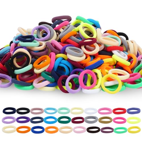 500pcs Baby Hair Ties, Toddler Hair Ties for Girls, Kids Seamless Elastic Hair Bands, 1 Inch No Metal Ponytail Holders, Soft Cotton Hair Accessories, 30 Assorted Colors, Durable & Pain-Free - color: Assorted Colors - Baby