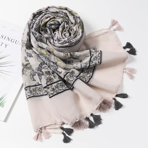 QIUTIMIY Scarf for Women Lightweight Soft Floral Leopard Printed Scarves Fall Winter Fashion Shawl Wrap with Fringe - color: Flower-pink Grey