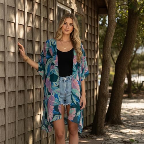 Kimonos for Women Casual Swimsuit Coverup Lightweight Boho Kimono Cardigans for Summer - color: Rz-leaf's Journey