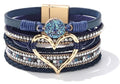 Long tiantian Leather Bracelets for Women Warp Bracelet Stackable Boho Layered Bracelet Chunky Heart Trendy Birthday Gifts for Her - color: A6:Bracelets for Women(Blue)