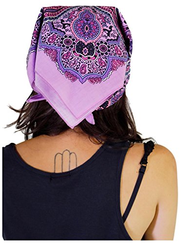 Sunshine Joy Paisley Hippie Bandana 22x22 Inches - color: Electric Purple