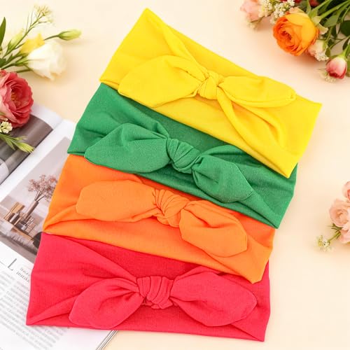 KICOSY 4PCS Neon Bow Headbands for Women - 80s Style Colorful Knotted Hair Bands, Retro Workout & Casual Hair Accessories