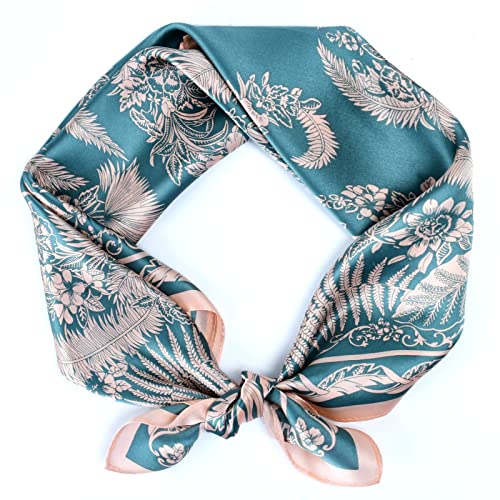 Stlvoll 100% Silk Head Scarf for Women - 27" Hair Scarves Satin Bandanas Square for Night Sleeping with Gift Packed - color: Green/Flesh Color