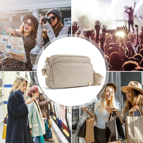 Joryin Anti Theft Crossbody Bag for Women, Slash-resistant RFID Blocking Travel Purses, Small Shoulder Bag Handbag, Nylon - color: Latte