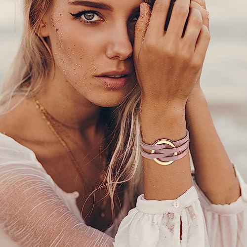 Long tiantian Leather Wrap Bracelets for Women Circle Rhinestones Boho Layered Bracelet Cuff Bangle Bracelet Jewelry Birthday Gifts for Women Holiday Outfits - color: A5:pink