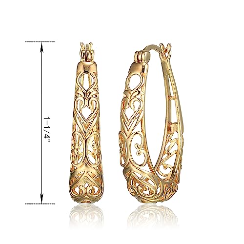 Amazon Collection Sterling Silver Filigree Oval Hoop Earrings - color: Yellow Gold