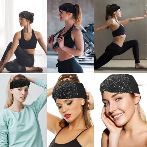 Sliverdew Sparkly Head Wraps for Black Women, 3 Pcs Crystal Wide Headbands Bling Fancy Head Scarf Turban Stretchy Hair Bands African Elastic Hair Accessories - color: Khaki & Black & Light Grey