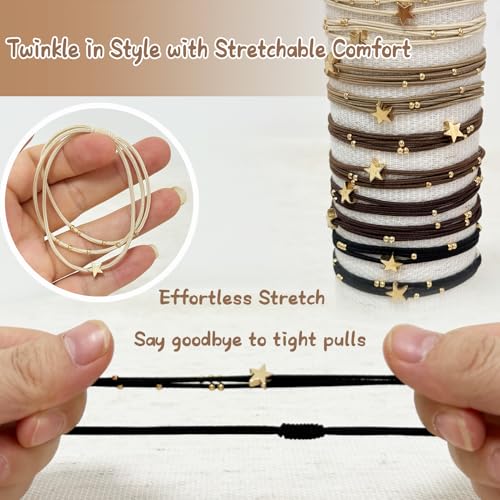 10 Packs Star Hair Ties with Gold Beads – Thin Elastic Ponytail Holders Hair Accessories for Women - color: Star-Basic