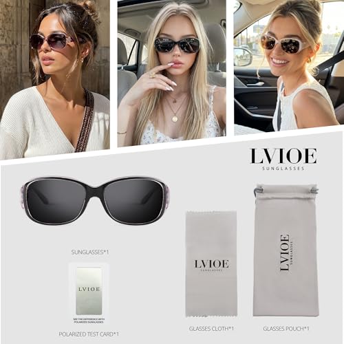 LVIOE Trendy Sunglasses for Women, Polarized Chic Wrap Around Sun Glasses UV400 Protection - color: A5 Black Purple Frame/Grey