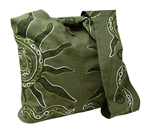 Mandala Crafts Hippie Bag, Large Boho Hobo Purse for Women, Crossbody Shoulder Sling Bags for Indie Style Bohemian Accessory - style: Green Sun