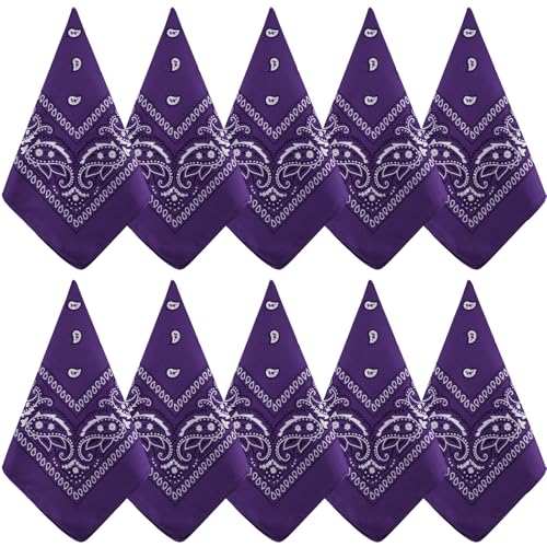NACHLYNN 10/20pcs Paisley Bandanas Assorted Bandanas Cowboy Polyester Headbands Square Scarf Headwear - color: Purple