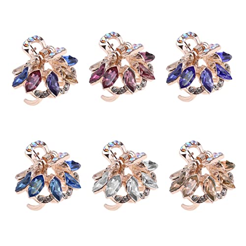 SING F LTD 6pcs Vintage Metal Rhinestone Hair Claws - Small, Colorful, Non-slip Jaw Clips for Women & Girls