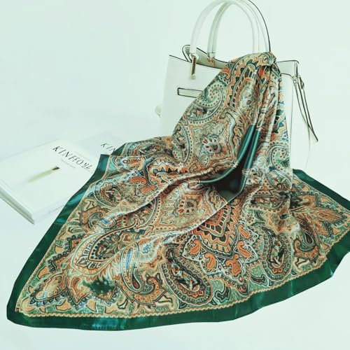 Hexchasty 35”Head Scarf Satin Silk Like Hair Scarf Large Square Head Scarves Bandana Head Wraps Headscarfs for Women Green - color: A-green