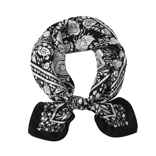 STARWHISPER 100% Pure Mulberry Silk Square Scarf-27''x27 Lightweight Hair Scarves Headscarf Night Sleeping with Gift Packed - color: Black Paisley