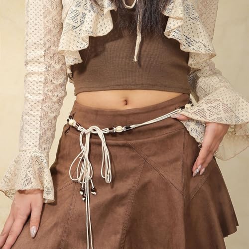 LIMHOO Women's Boho Braided Belt Adjustable Beaded Rope Waist Belts for Dresses - color: 583 Coffee