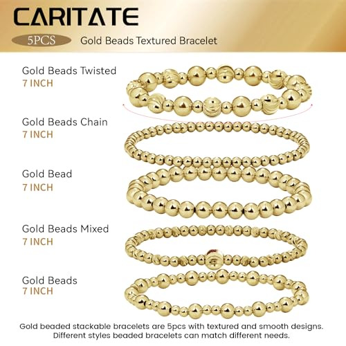 Gold Beaded Bracelets for Women: 14K Gold Bracelets for Women Trendy Dainty Gold Ball Bracelet Stack for Womens - Boho Stretch Bracelets Jewelry Sets with Cross Fashion Accessories Gifts for Women - style: Gold Ball