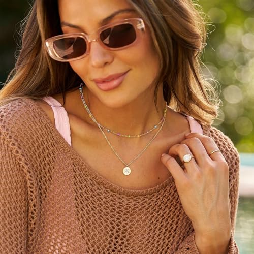 Gold Necklaces for Women Trendy, 14K Gold Plated Dainty Lip Chain Simple Choker Hypoallergenic Waterproof Boho Necklace Fashion Accessories Women Jewelry for Her - color: O chain-rainbow
