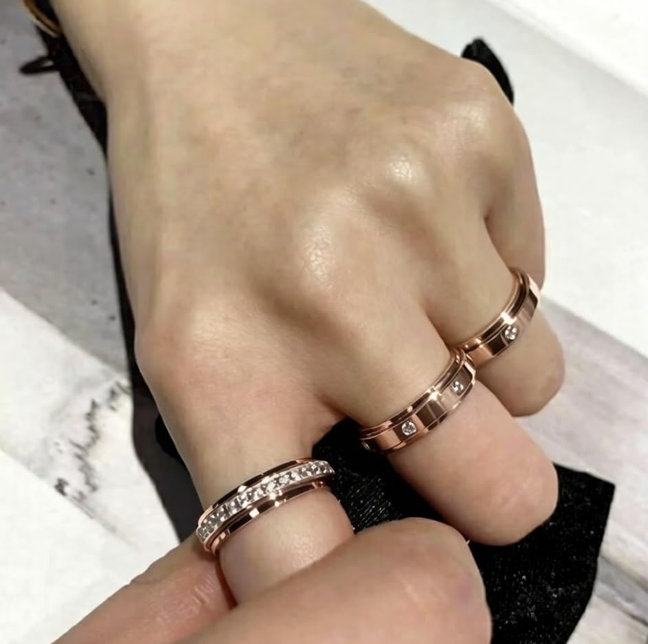 6mm Titanium Fidget Rings for Women Anxiety Relasing, Full Cubic Zirconia Ring Eternity Wedding Band Ring Love Statement Jewelry, Hypoallergenic Stainless Steel Gold Rings for Women No Tarnish - color: rose gold-fidget