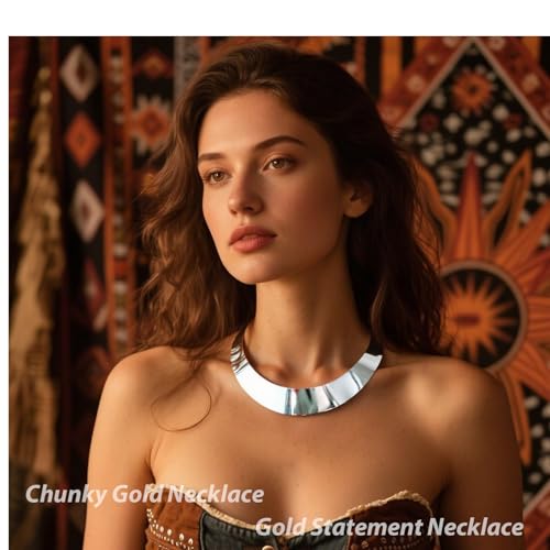 Chunky Chain Necklaces Women Statement Collar Necklace Gold Flat Snake Chain Choker Ribbed Design for Party, Dress Jewelry Gifts - color: A8