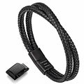 murtoo Mens Bracelet Leather Braided, Brown and Black Leather Bracelet for Men - color: Black, size: 9.25"