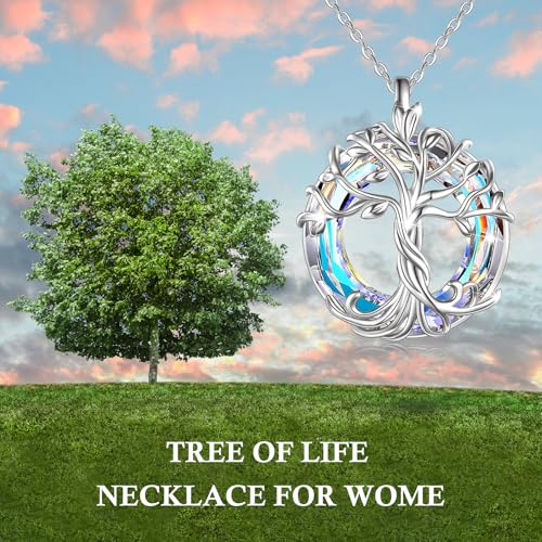 TOUPOP Tree of Life Necklace Gifts for Women 925 Sterling Silver Family Tree Pendant with Crystal Birthday Irish Jewelry Gifts for Women Her Wife Mom - color: 01-White Gold-White Crystal