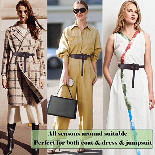 ALAIX Women's Leather Belt Dress Belt for Jeans Jumpsuit Coat Fashion Tie a Knot Genuine Leather Waist Belt - color: Coffee, size: Waist Size up to 34 inches