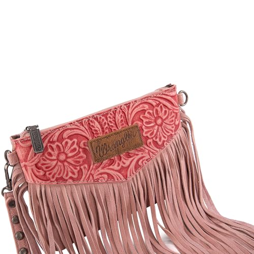 Wrangler Crossbody Small Purse for Women Wristlet Fringe Bag Western Purse - color: Angel Peach