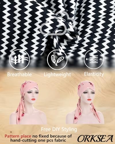 Chemo Headwear for Women Pre-Tied Head Scarf Headwraps Soft Turbans Cancer Hats Chemo Beanie Coverings Scarves - color: Black Stripe